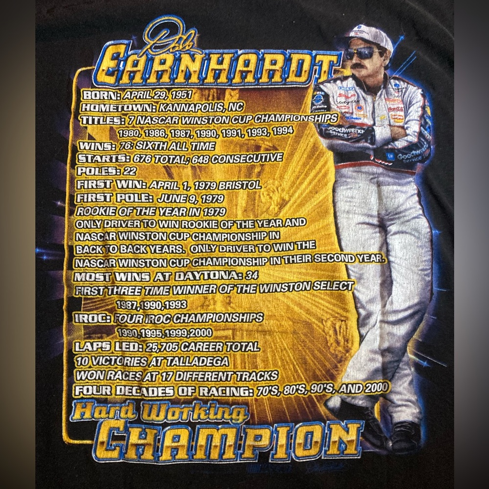 Vintage Large Dale Earnhardt Black NASCAR Shirt 7 Time Winston Cup Champion